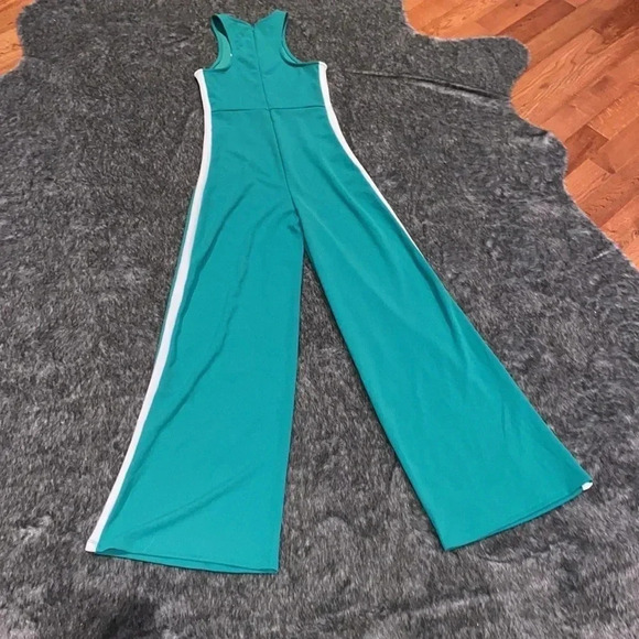 Revamped Fashion green white trim wide legs palazzo jump suit Sz S - Picture 4 of 11